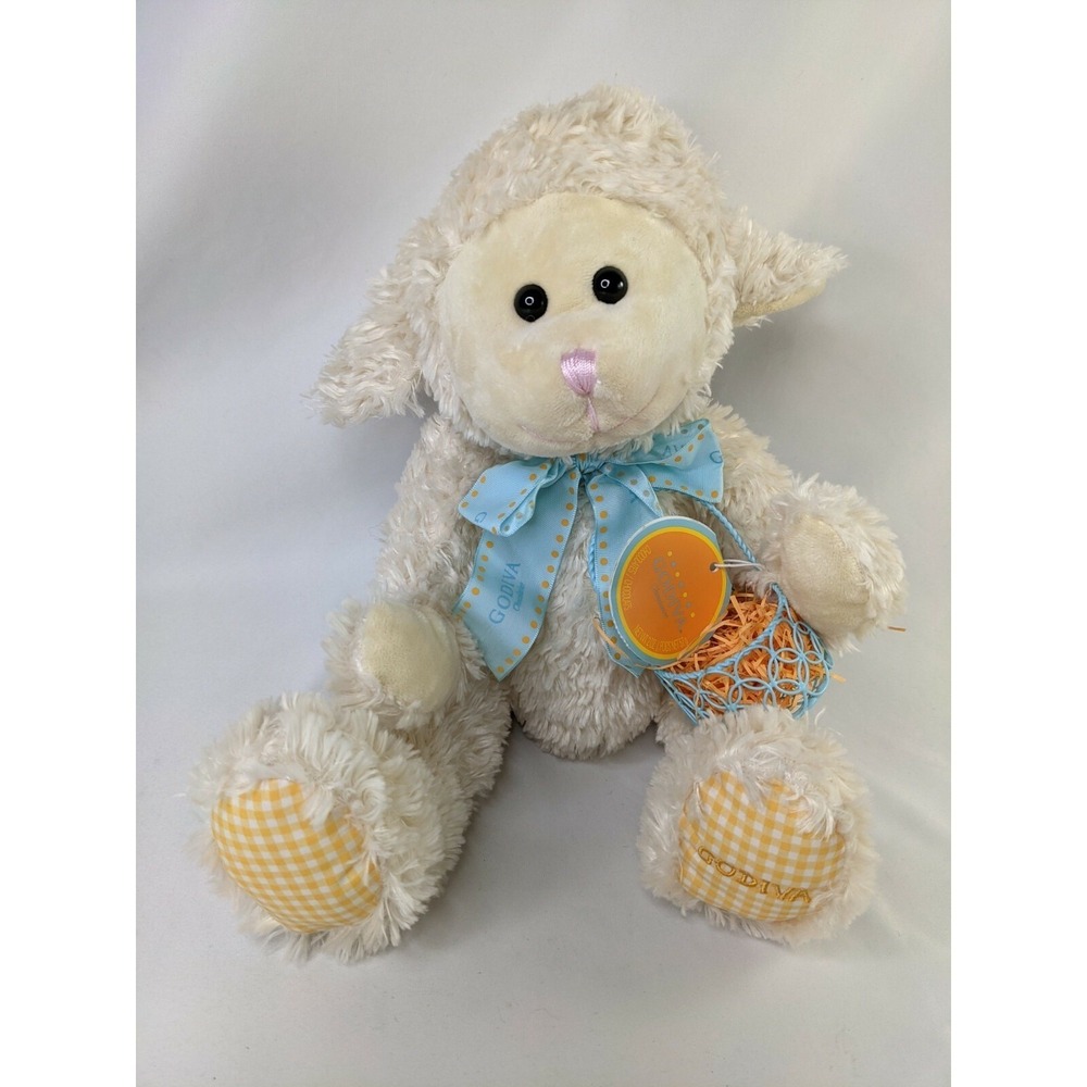 Godiva‎ Lamb Sheep Easter Plush 14 Inch Wire Basket Stuffed Animal Toy